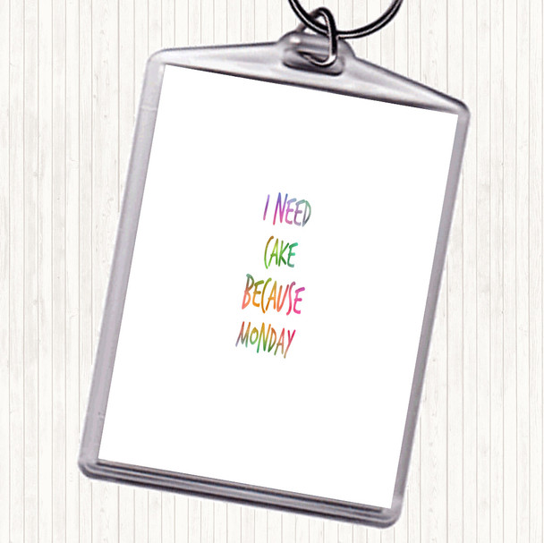 I Need Cake Rainbow Quote Keyring