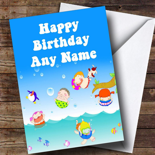 Swimming Babies Customised Children's Birthday Card