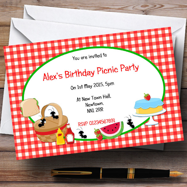 Picnic Red Customised Birthday Party Invitations