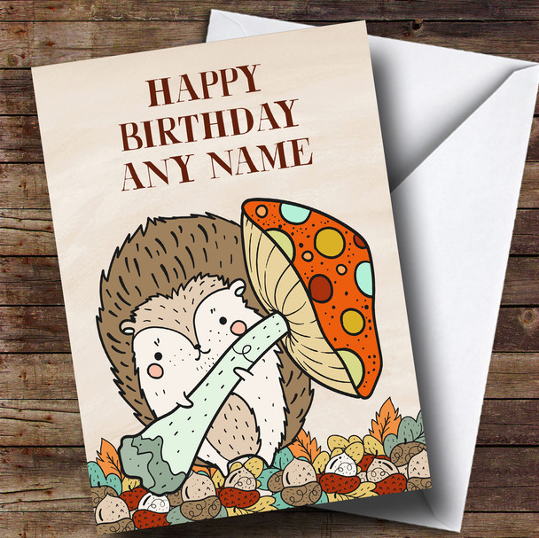 Autumn Fall Hedgehog Customised Birthday Card