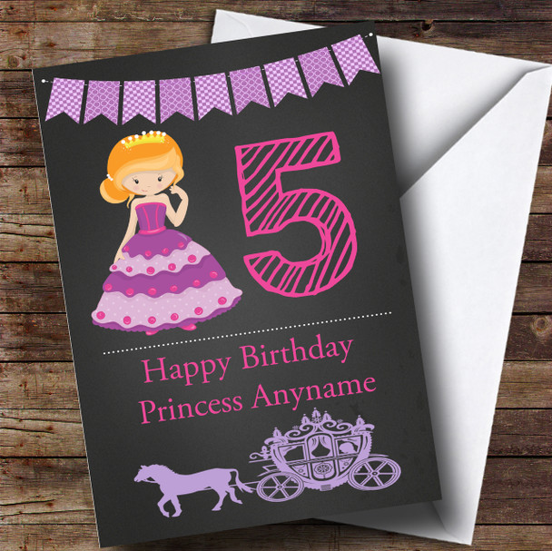 Chalk Princess Red Head Horse Carriage Children's Birthday Customised Card