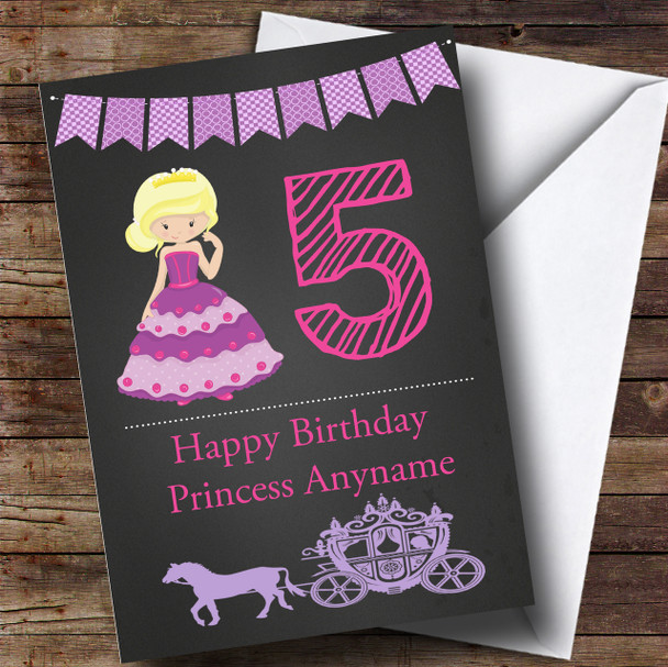 Chalk Princess Blonde Horse Carriage Children's Birthday Customised Card