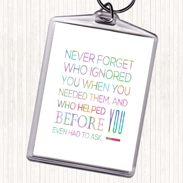Never Forget Rainbow Quote Keyring