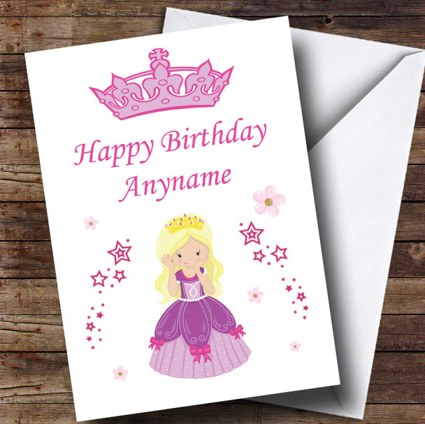 Blonde Princess Flowers Stars Children's Birthday Customised Card