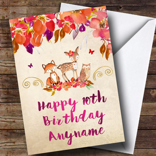 Bright Floral Woodland Animal Children's Birthday Customised Card