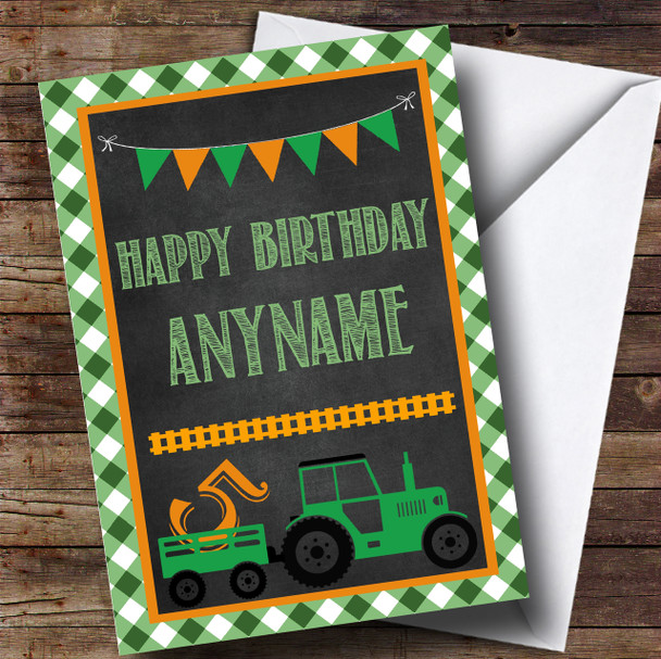 Green Orange Tractor Age Boys Children's Birthday Customised Card