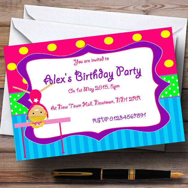 Pink Gymnastics Customised Birthday Party Invitations