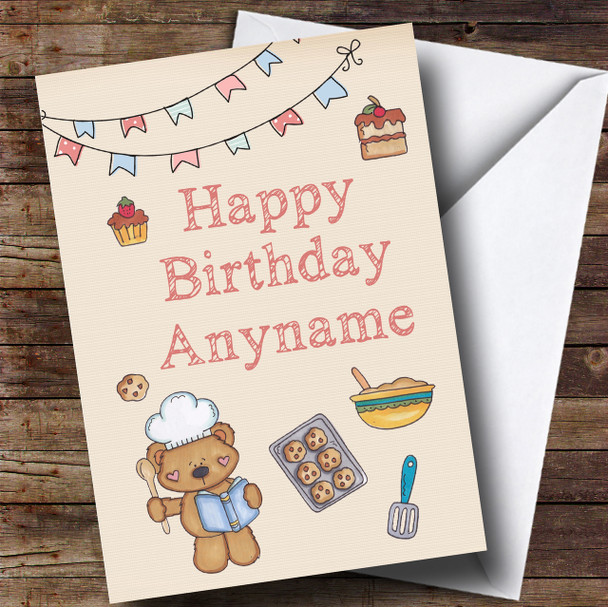 Cute Cooking Teddy Bear Kids Children's Birthday Customised Card