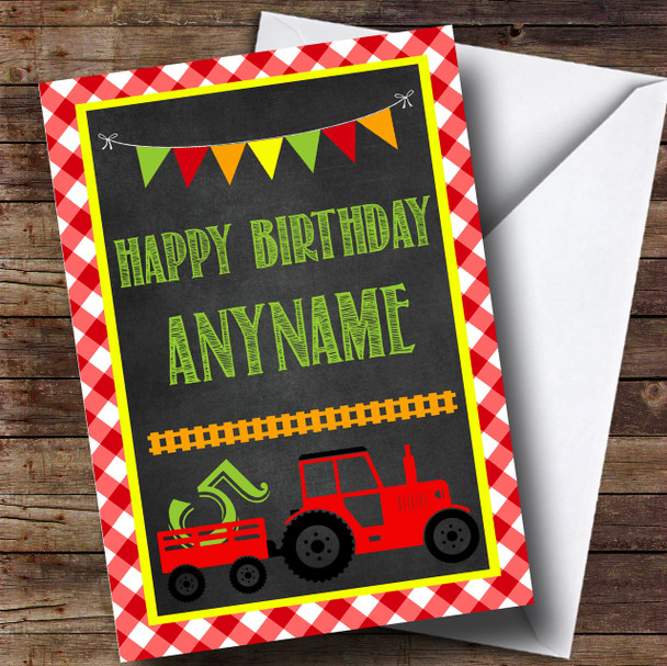 Red Green Orange Tractor Age Children's Birthday Customised Card