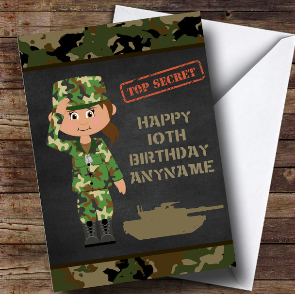 Green Girl Camo Army Children's Birthday Customised Card