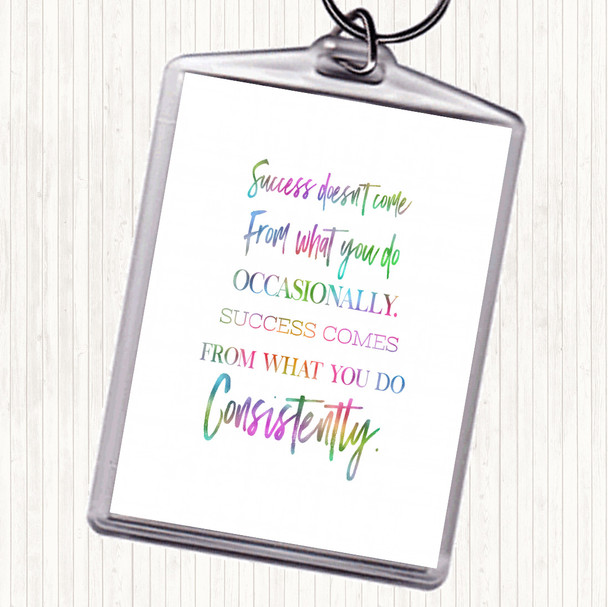 Success Doesn't Come From What You Do Rainbow Quote Keyring