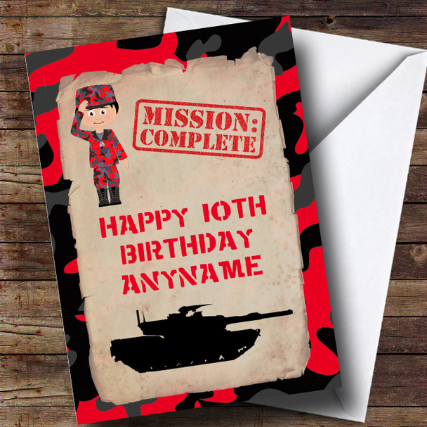 Boy Red Camo Army Children's Birthday Customised Card