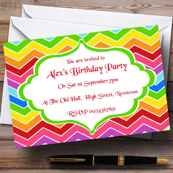 Bright Rainbow Colours Theme Customised Birthday Party Invitations