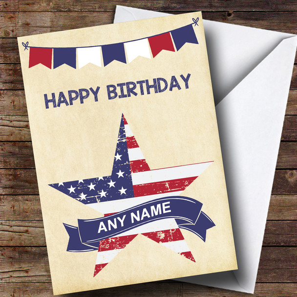 USA Flag Star Customised Birthday Card