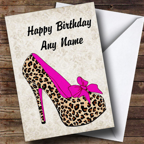 Leopard Print Stiletto Pink Customised Birthday Card