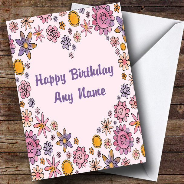 Funky Flowers Yellow Pink Customised Birthday Card