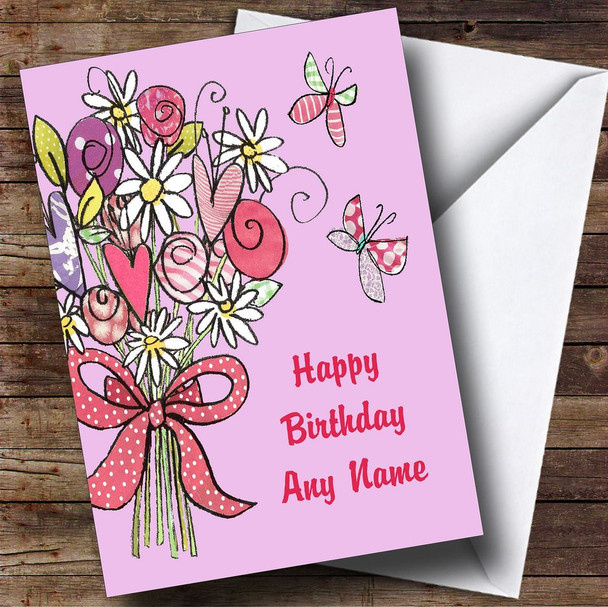 Flowers And Butterflies Modern Customised Birthday Card