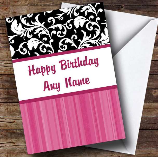 Stripe & Pink And Damask Customised Birthday Card