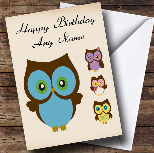 Retro Owls Customised Birthday Card