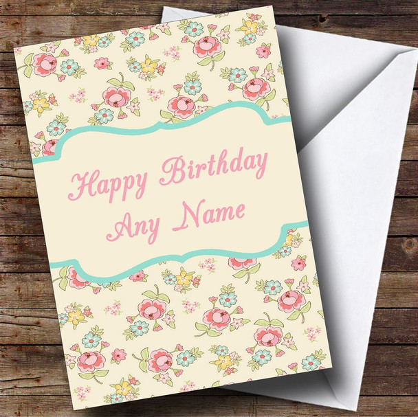 Pale Lemon Vintage Floral Customised Birthday Card