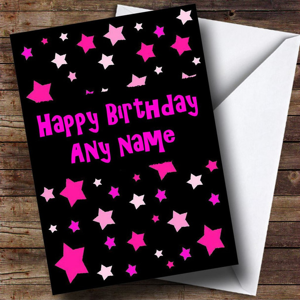 Black And Pink Stars Customised Birthday Card