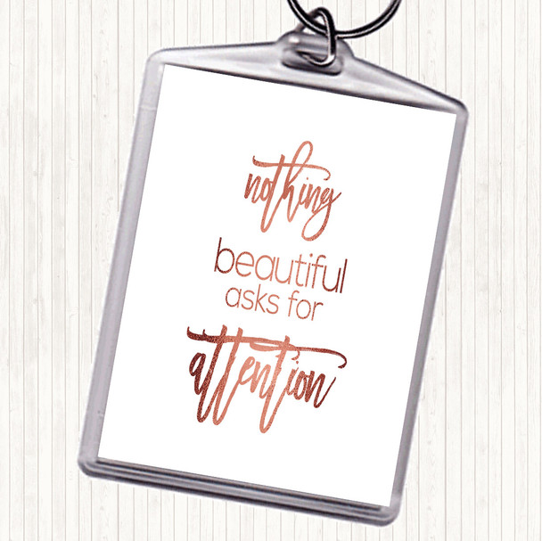 Rose Gold Nothing Beautiful Quote Keyring