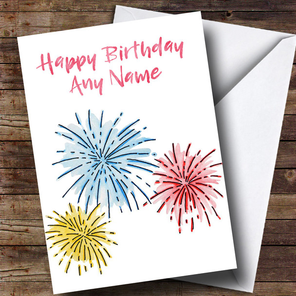 White Fireworks Customised Birthday Card
