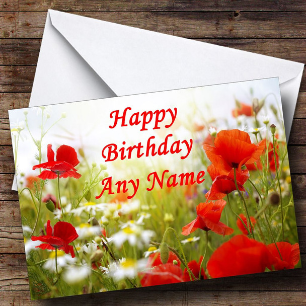 Poppy Flowers Customised Birthday Card