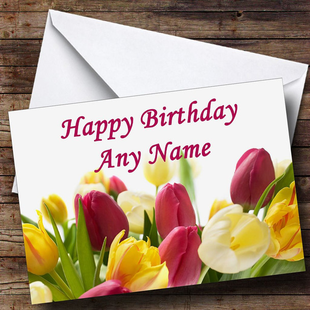 Tulip Flowers Customised Birthday Card