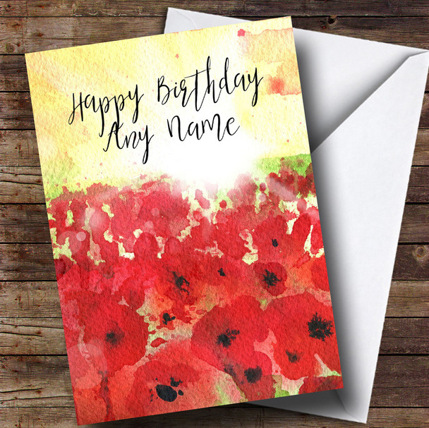 Poppy Field & Sun Customised Birthday Card