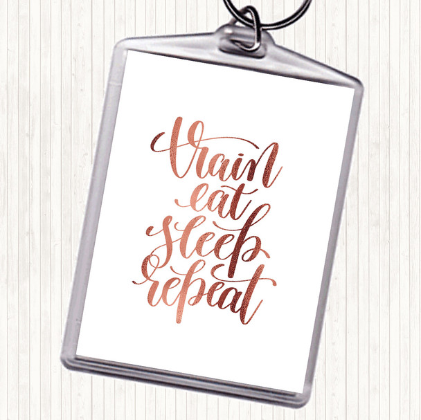 Rose Gold Train Eat Sleep Repeat Quote Keyring