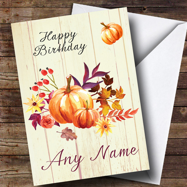 Pumpkin Floral Wood Customised Birthday Card