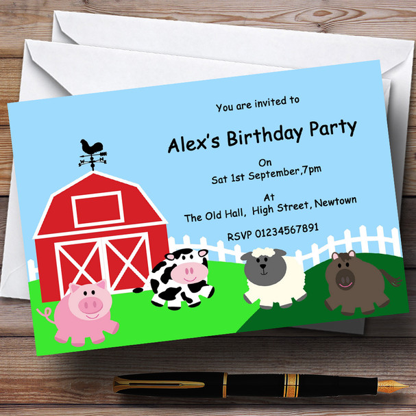 Barnyard Farm Animals Theme Customised Birthday Party Invitations