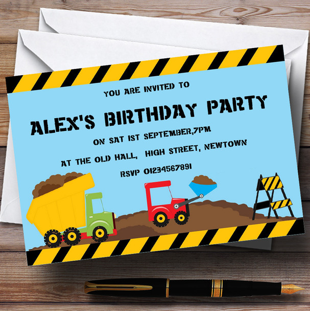 Jcb Digger Construction Building Theme Customised Birthday Party Invitations