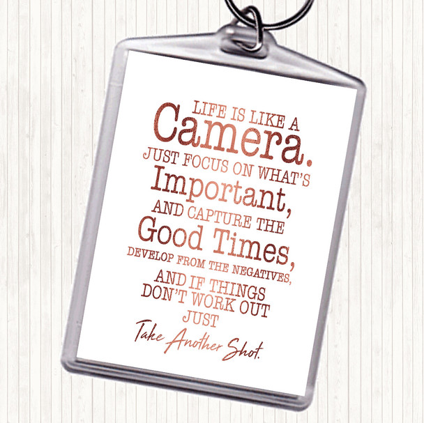 Rose Gold Camera Quote Keyring
