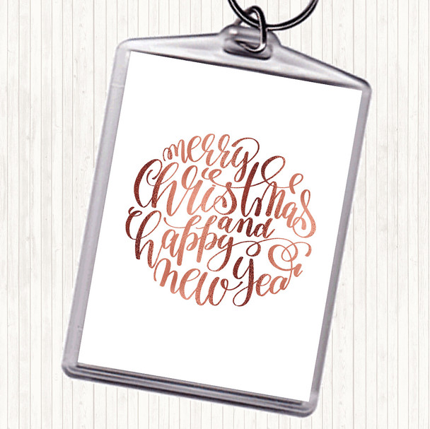 Rose Gold Christmas Merry Xmas Happy New Year Quote Keyring