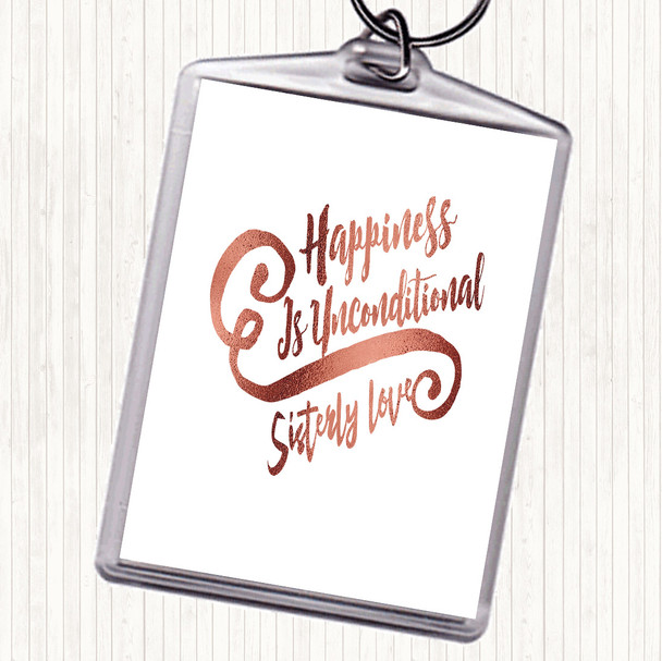 Rose Gold Happiness Is Quote Keyring