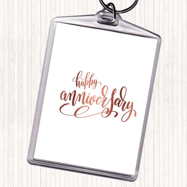 Rose Gold Happy Anniversary Quote Keyring
