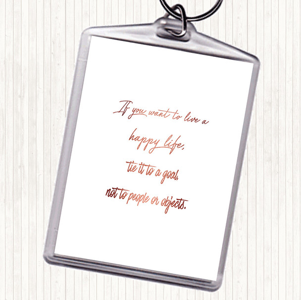 Rose Gold Happy Life Quote Keyring