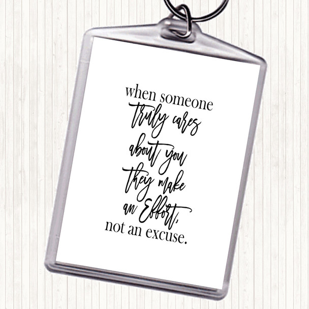 White Black Truly Cares Quote Keyring