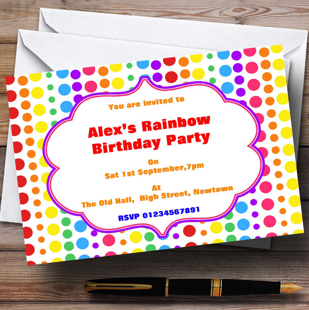 Rainbow Polkadot Theme Customised Birthday Party Invitations