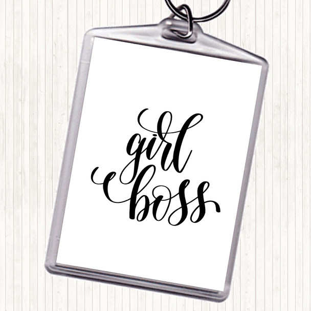 White Black Girl Boss Swirl Quote Keyring