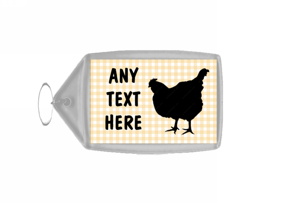 Chequered Chicken Hen Cream Keyring