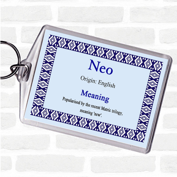 Neo Name Meaning Keyring Blue