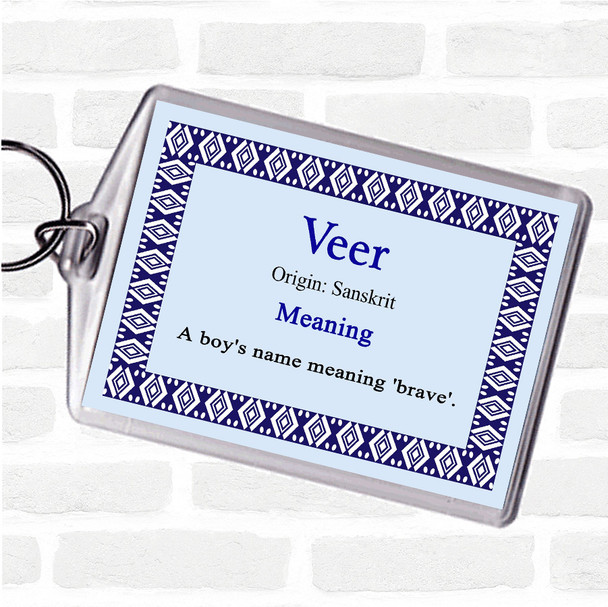 Veer Name Meaning Keyring Blue