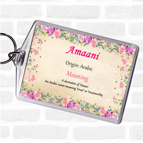 Amaani Name Meaning Keyring Floral
