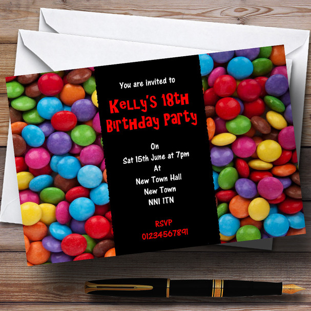 Smarties Sweets Red Customised Children's Party Invitations