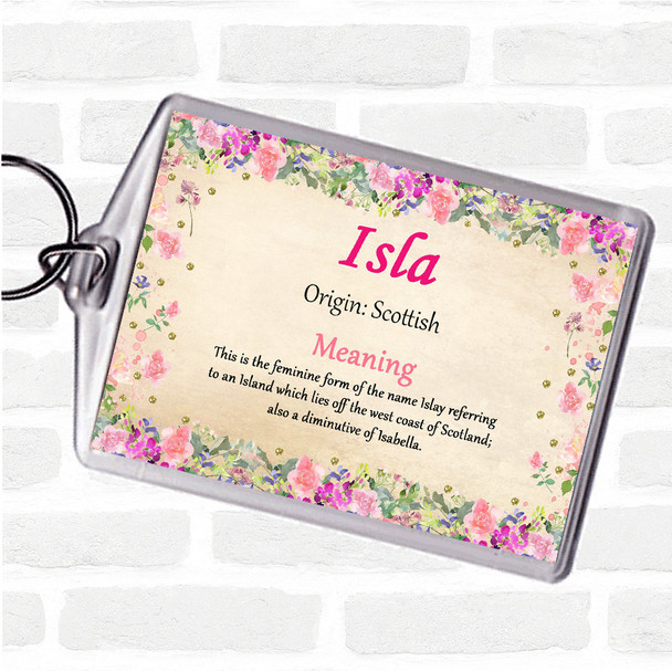 Isla Name Meaning Keyring Floral