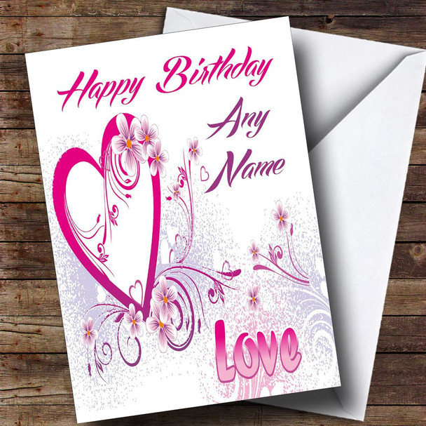 White And Pink Love Romantic Customised Birthday Card