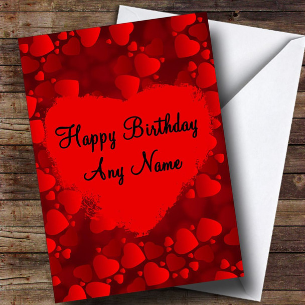Red Love Hearts Romantic Customised Birthday Card